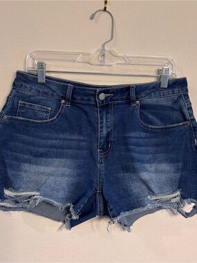 Fashion Jeans Denim Distressed Raw Hem Women’s Shorts - Blue SZ Large